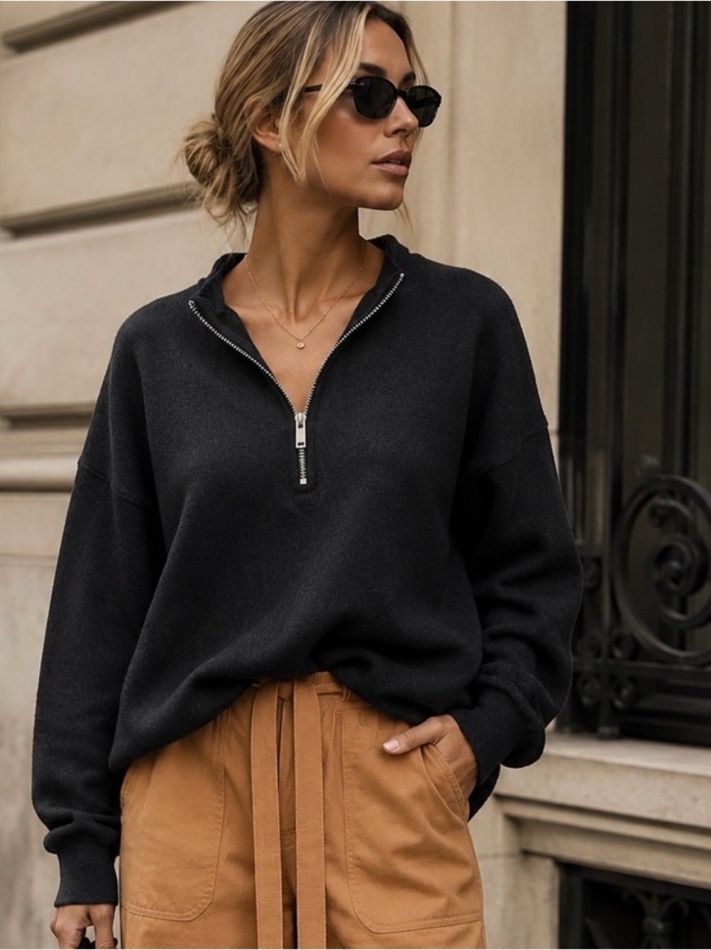 Zara Oversized Half-Zip Knit Sweatshirt – Charcoal | Soft Minimalist Essential